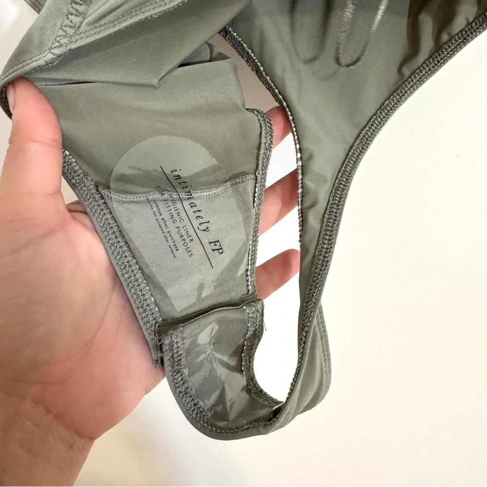 Free People When & Where Laurel Oak Bodysuit Olive Green Drapey Sleek Sleeveless - Picture 8 of 13